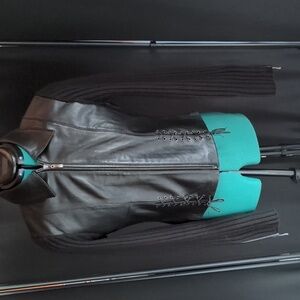 Black Ribbed Sweater With Lambskin Front